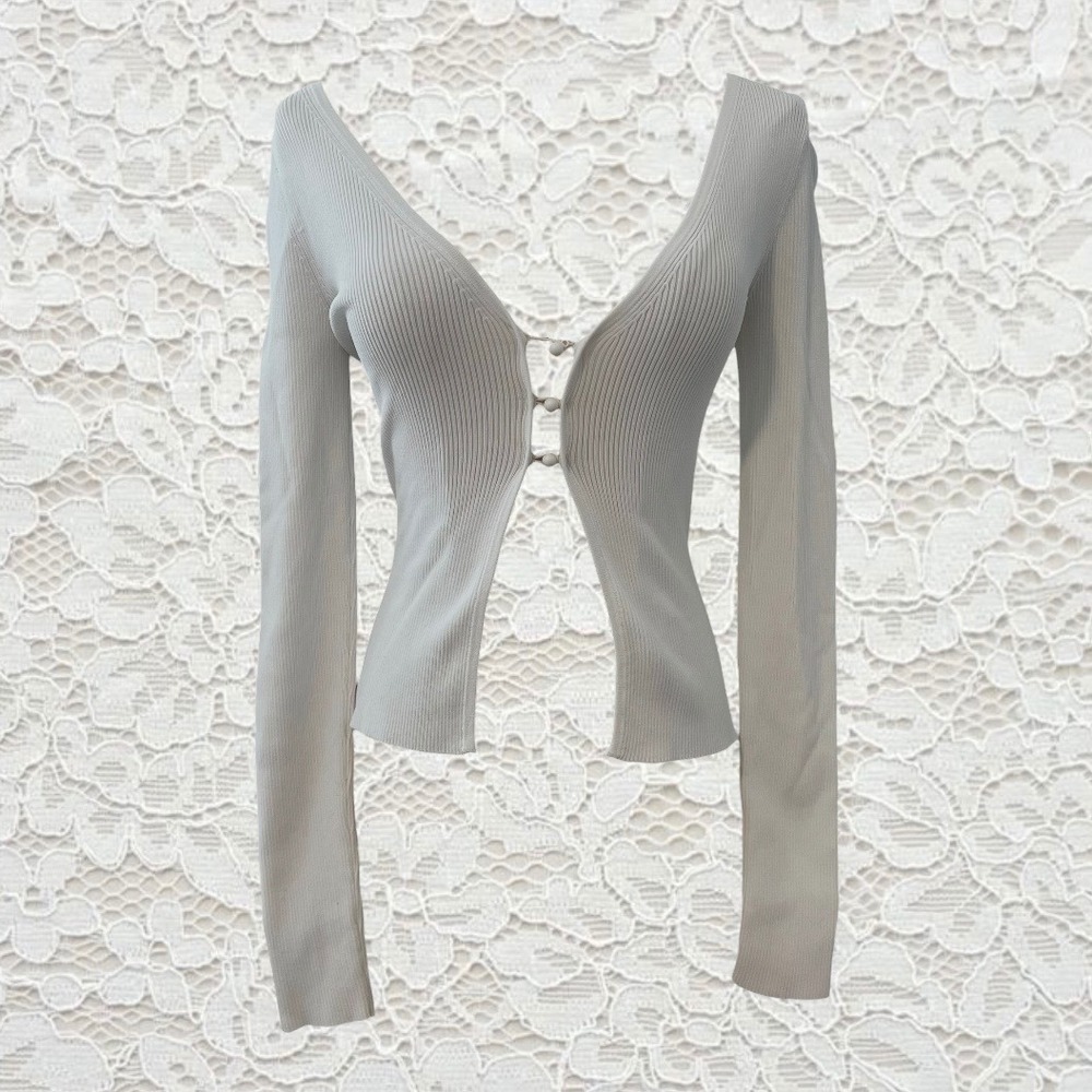 vintage express white button front long sleeve top/cardigan